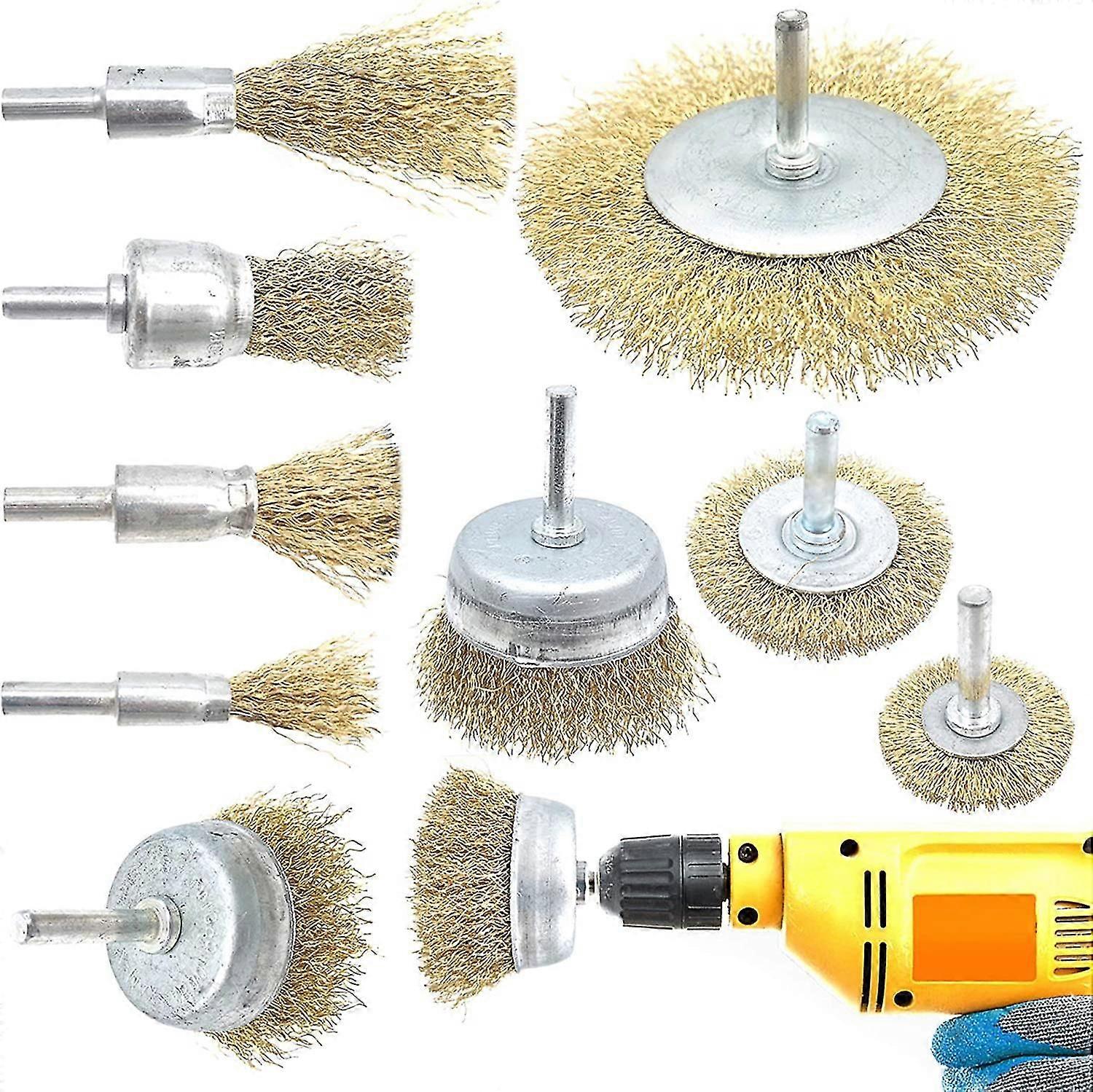 9 Pieces Wire Brushes, Brass Brush For Cordless Drill Driver, Cleaning Brush For Removing Old Paint And Rust