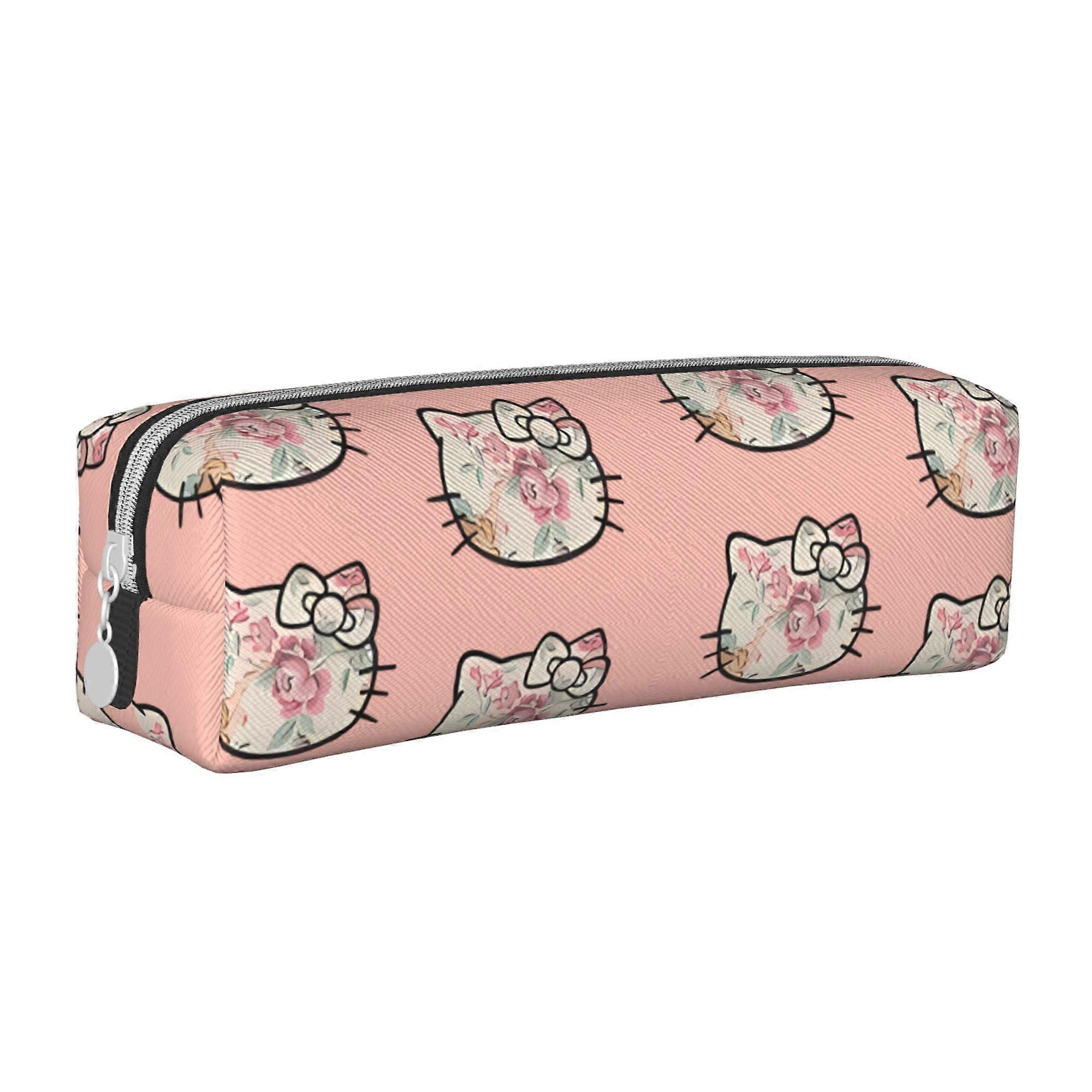 Hello Kitty Leather Simple Zipper Pencil Case Large Capacity Multifunctional Leather Simple Pencil Case