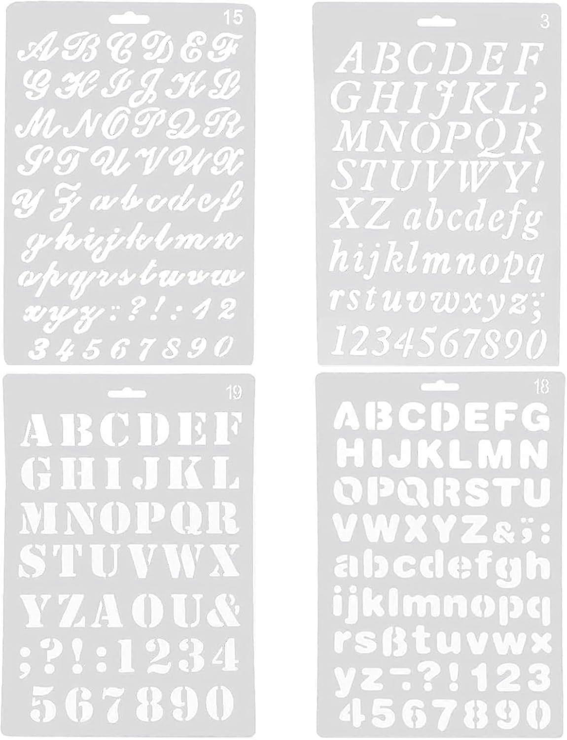 Stencils Letters 4PCS Alphabet Stencils Letters Painting Assorted Styles Number and Letter Artistic Drafting Drawing Templates Stencil Set for DIY Cra