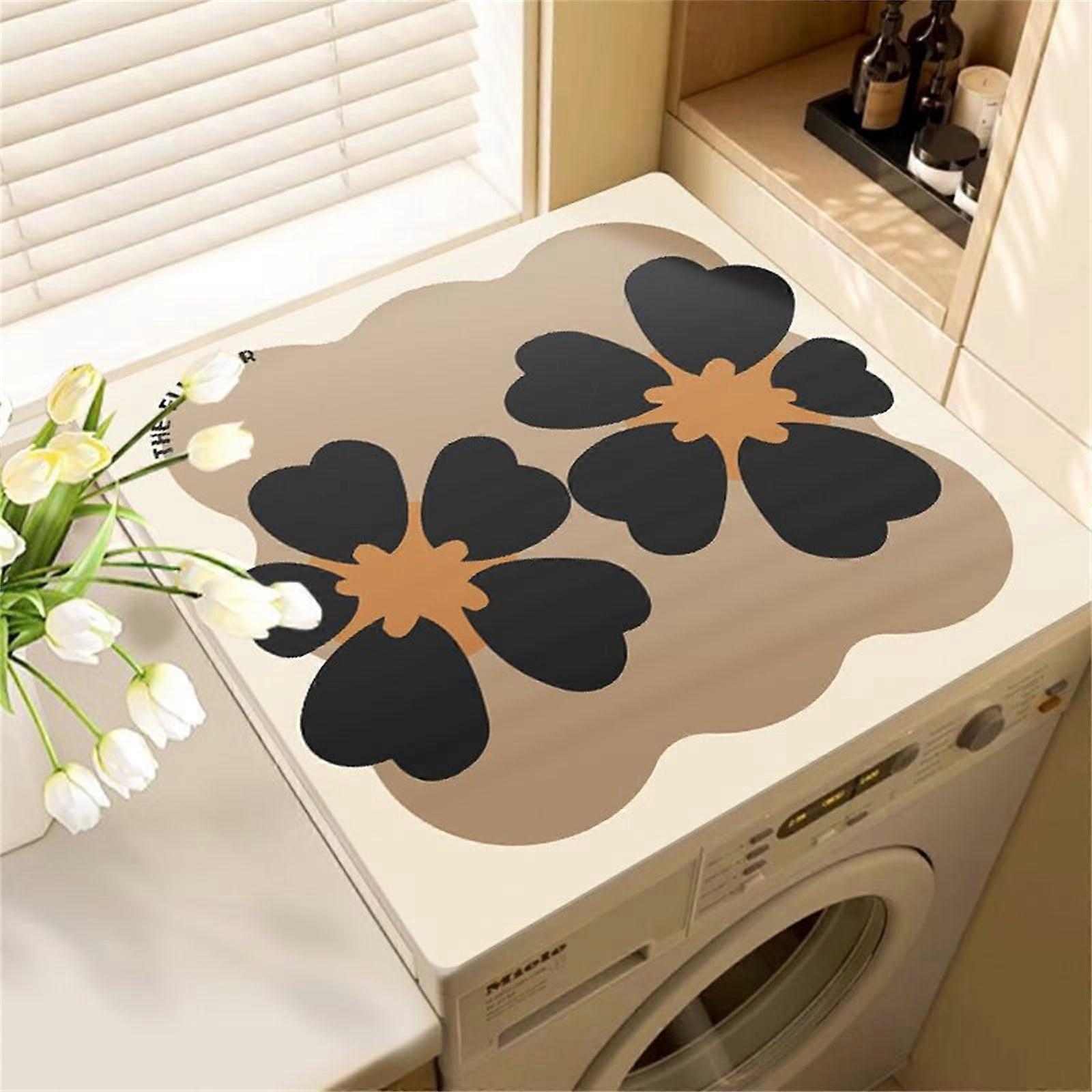 Washer and Dryer  Protector Flower Pattern Absorbent Quick Dry 30x50cm Light Brown  Mat Cover