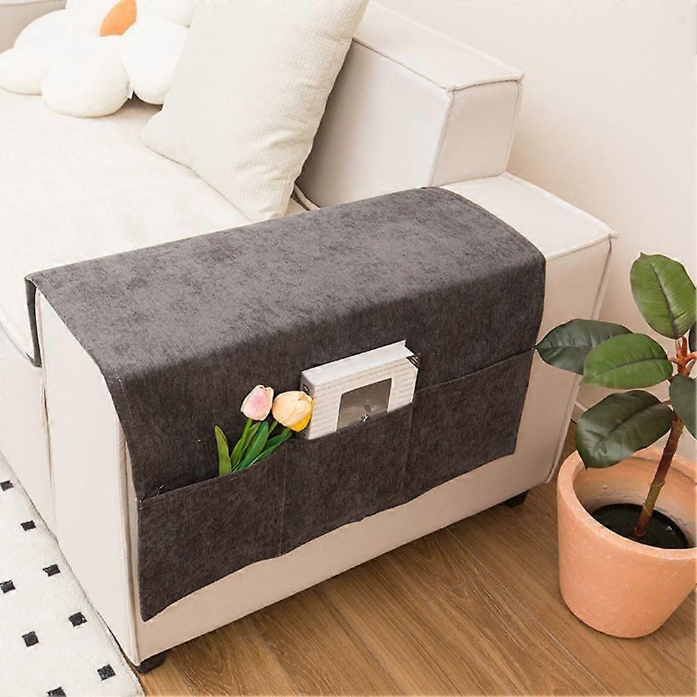 Firm Polyester Sofa Armrest Covers SlipOn Design For Easy Installation Protective Armrest Cover Black And Grey