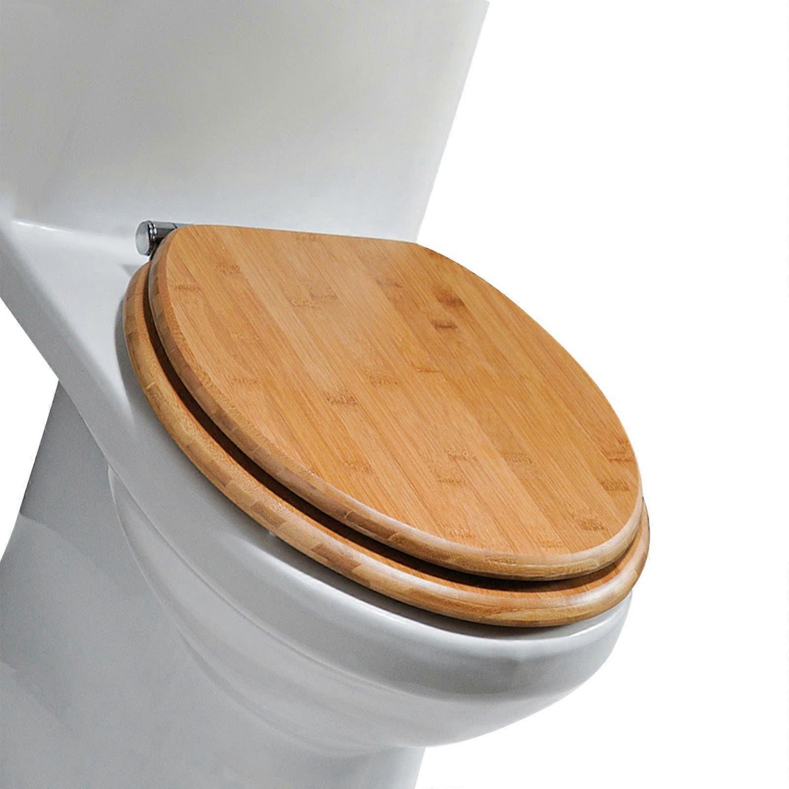 Toilet Seat Quick Release, Soft Close Solid Wood, Two Fixing Methods, Up and Down, Adjustable Stainless Steel Hinge