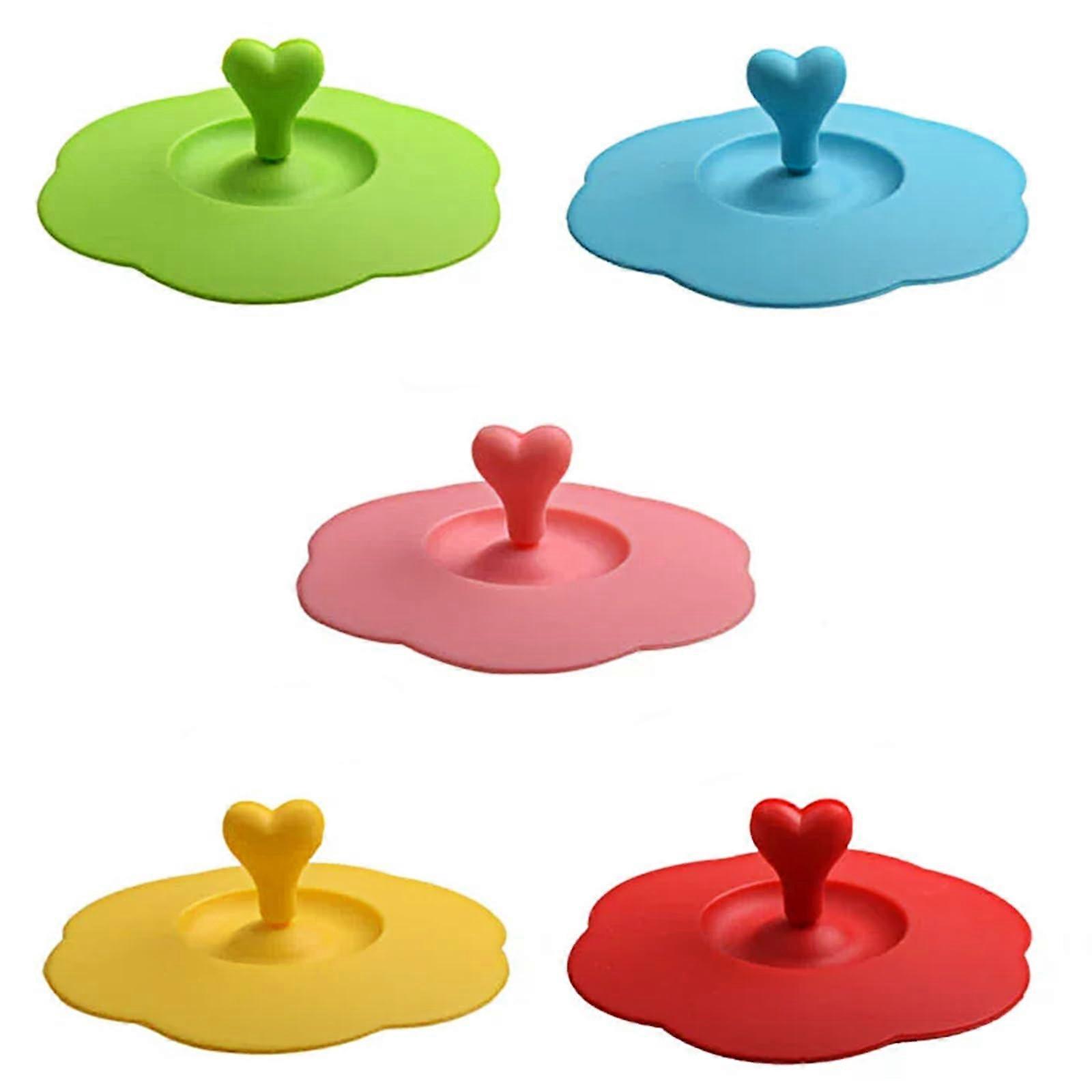 Silicone Flower Shape Cup Lid 5Piece Set Dustproof And Airtight Multicolor Dishwasher Safe Snap Closure