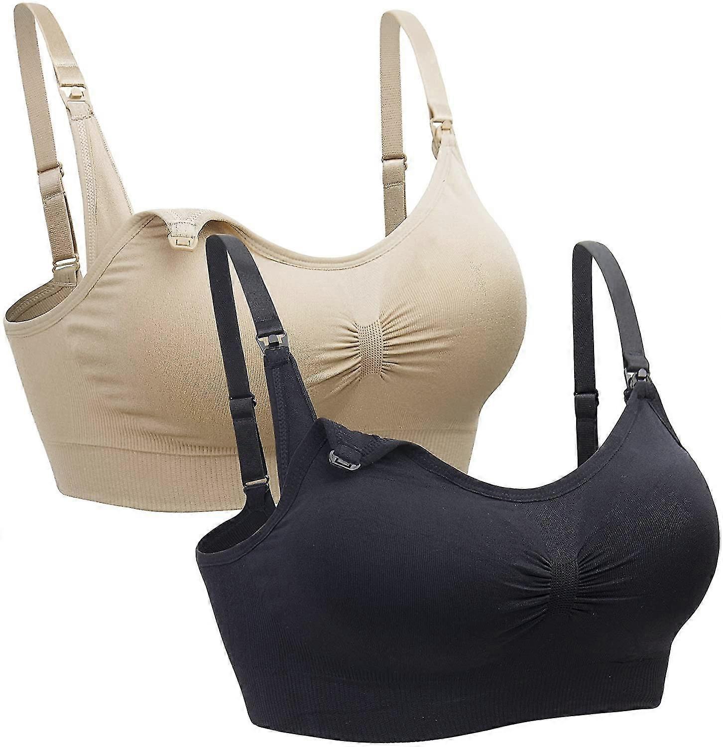 2 Pack Nursing Bra Wireless Bra Women's-black+beige-xl