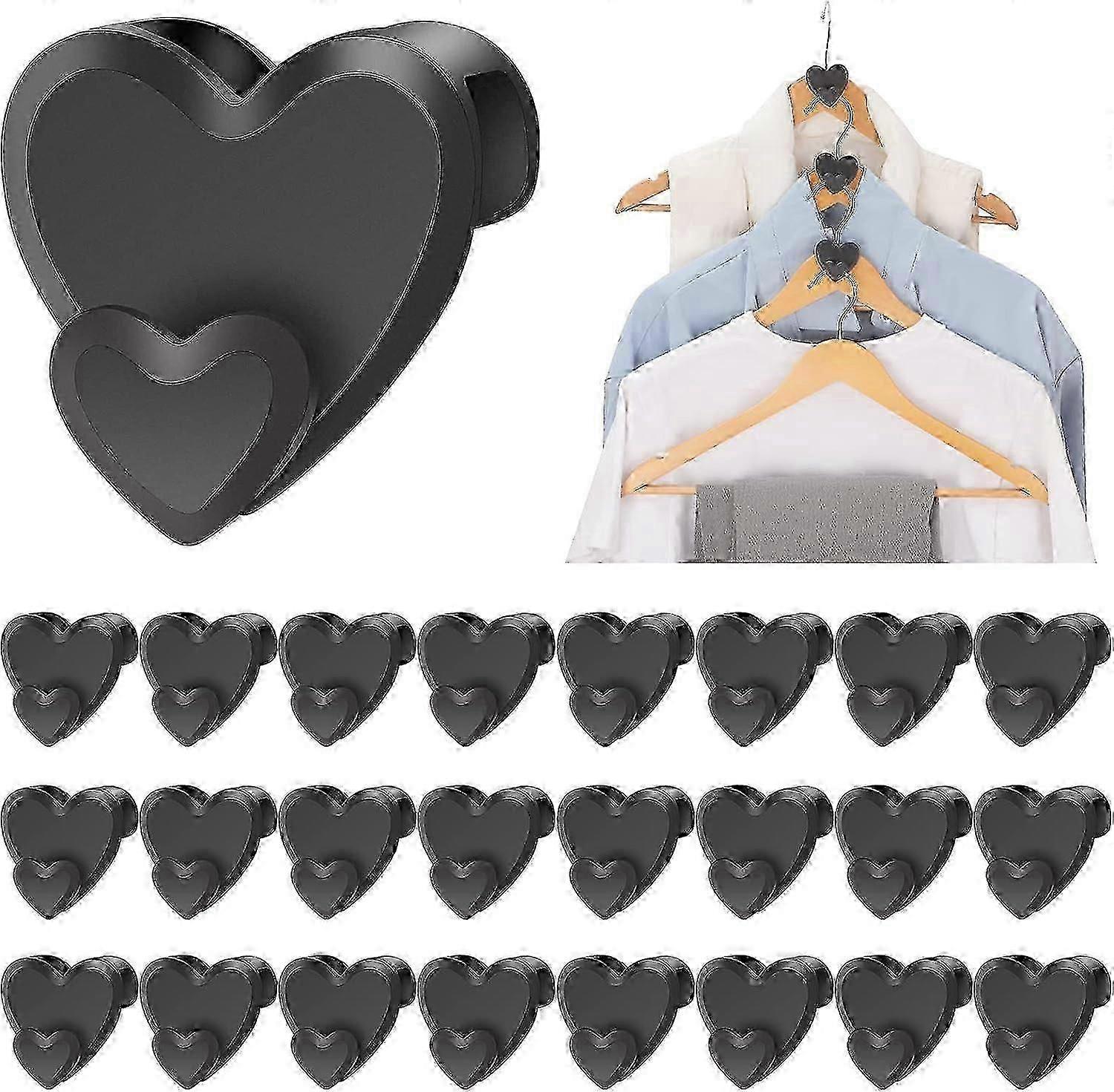 Space-Saving Black Love-Shape Hook Set for All Hangers 24 Pcs Organizer Closet Connector Hooks