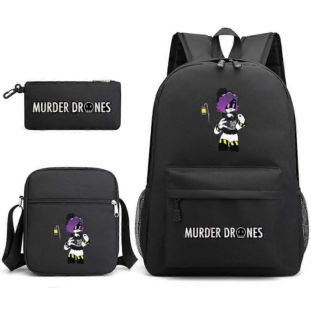 Murder Drones Uzi Backpack, Unisex Student Pencil Case Three-Piece Set, Printed Canvas Bag, Large Capacity Double Shoulder Bag