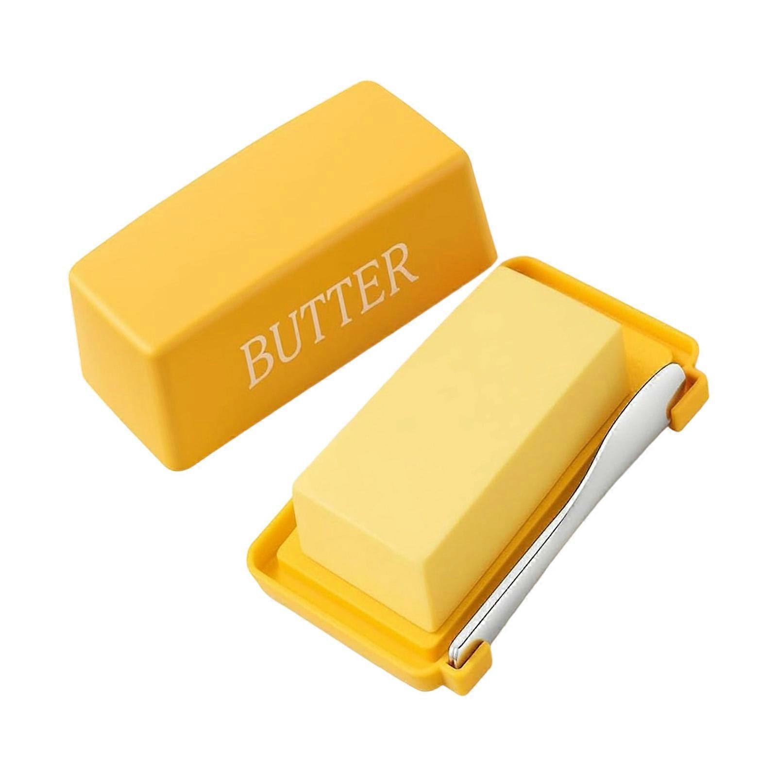 Airtights Butter Storage Box With Food Safe Slicers Tool Leakproof Lid Easy Cleaning Container For Refrigerator Use  Yellow