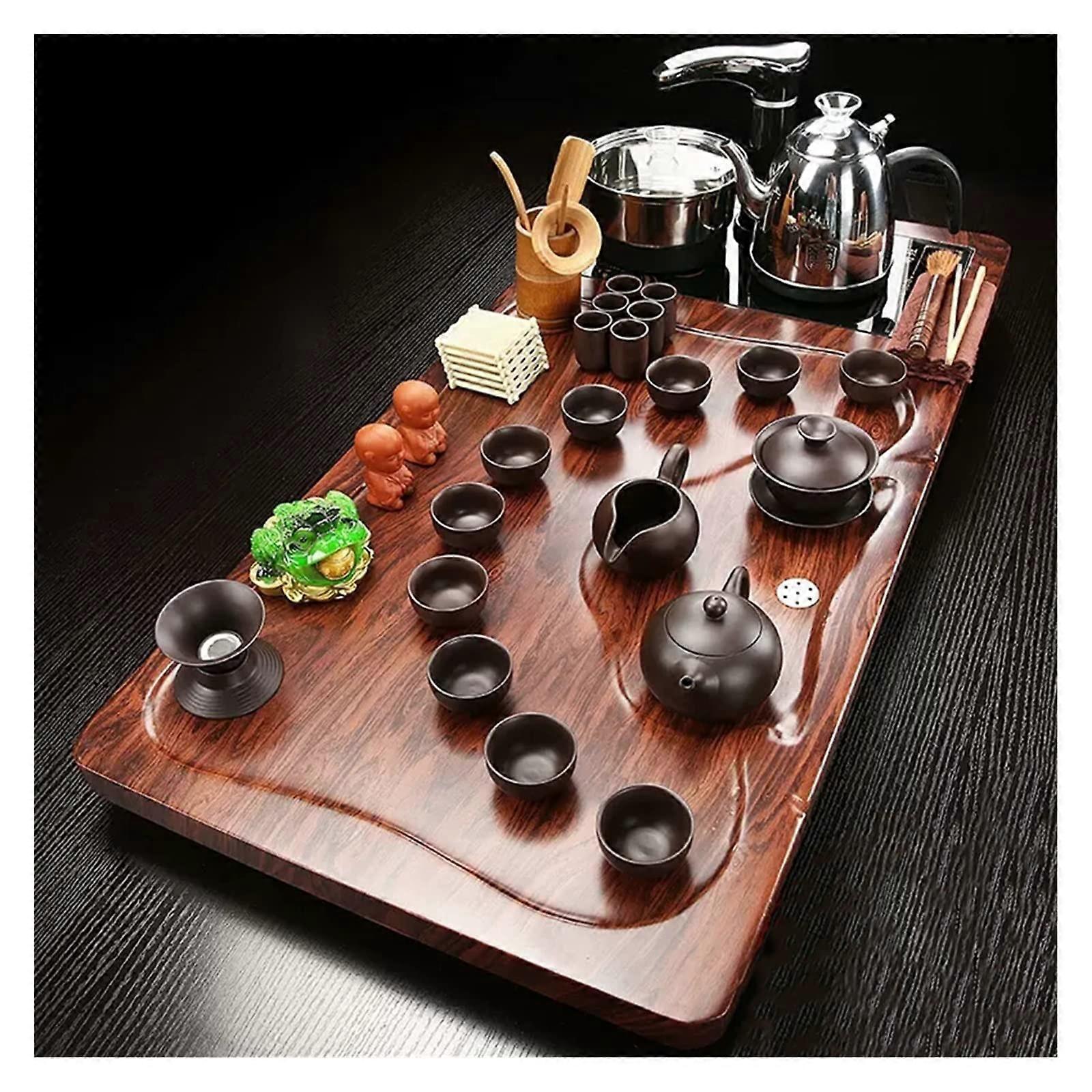 Chinese Kung Fu Tea Set with Tray and Drainage, Automatic Tea Table for Home or Gift (Style5)