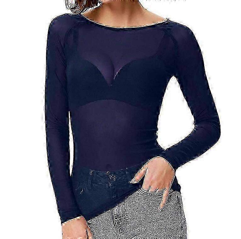 Camicia da donna a maniche lunghe in rete con fondo trasparente e design sottile - Top sexy trasparente