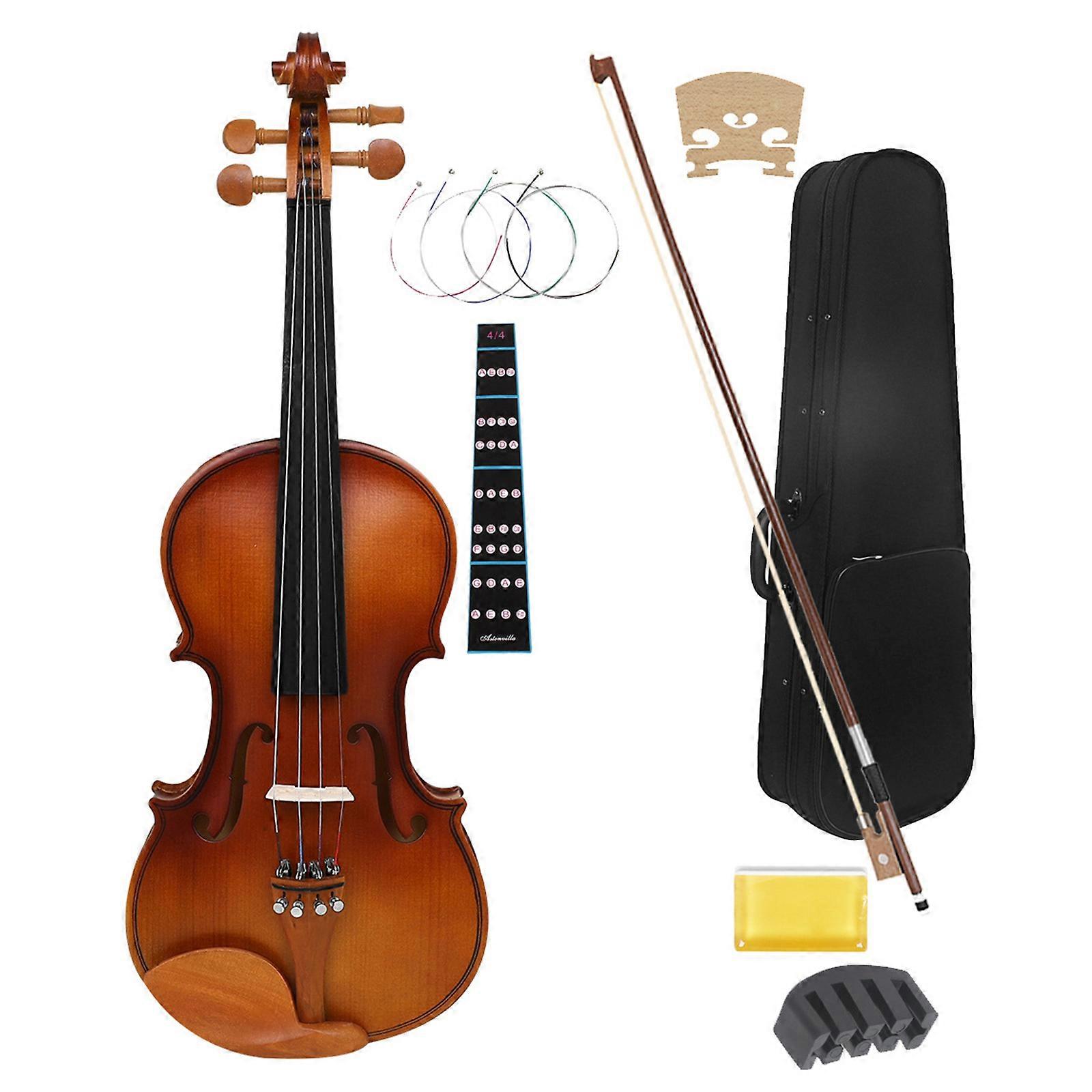 Professional Beginner Full Size Violin Exotic Print Craftsmanship Improved Projection with Storage Case Wood Texture Multicolor