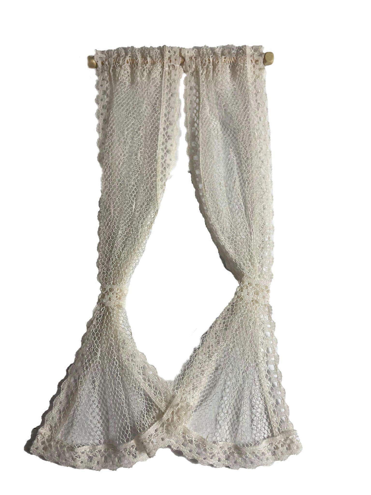 Dolls House Cream Sheer Curtains Net Lace Drapes Miniature 1:12 Window Accessory