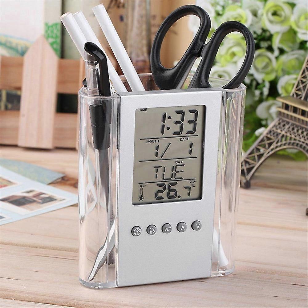WinysinPen Calendar Desk Holder Multi-Functions LCD Display Alarm Clock Office Stationery