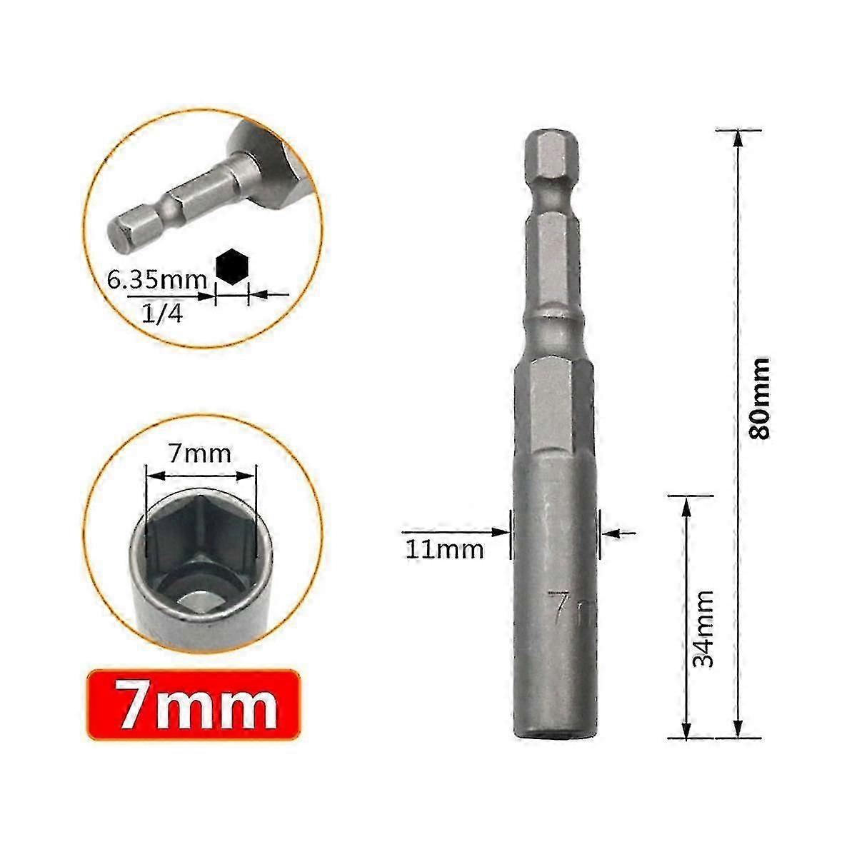 Deep Hex Socket Nut Driver Drill Hex Impact Socket Adapter 80mm Length Screwdrivers Bits 6-19mm Qui