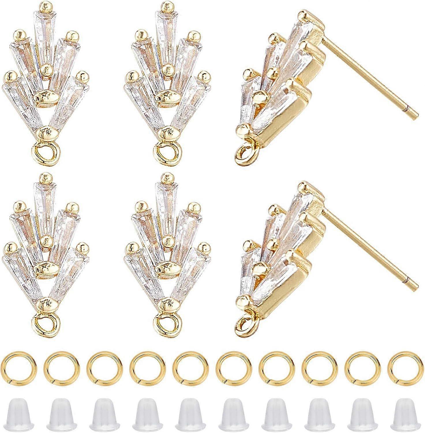 1 Box 6Pcs Cubic Zirconia Earrings Posts Gold Earring Stud Findings Metal Brass Wheat Shaped Ear Wire Stud Posts with Open Jump Rings Rubber Backs for