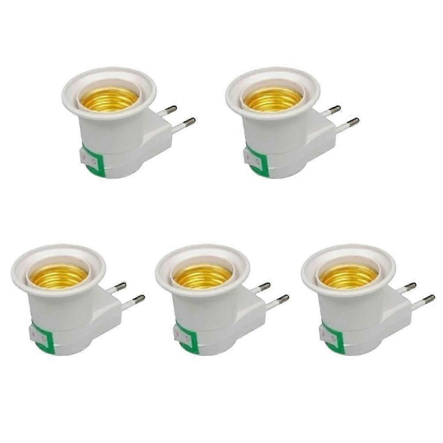 5Pcs Lamp Base E27 Eu Plug Adapter With Power On-Off Control Lamp Socket