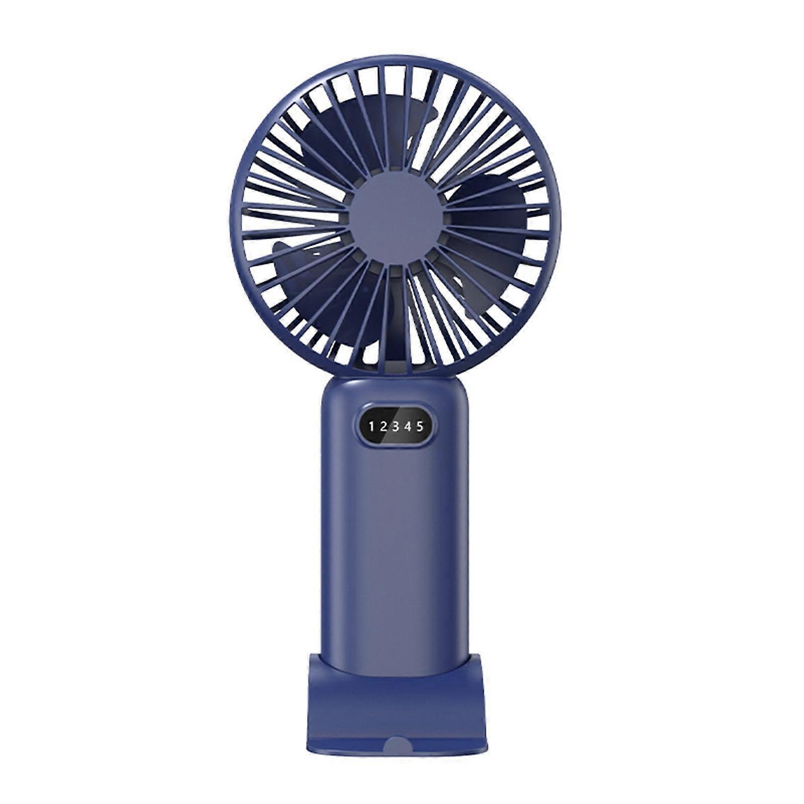 Portable Handheld USB Fan with LED Display, Quiet 5Speed Small Desk Fan for Travel, Outdoor, Office, Makeup (Blue)