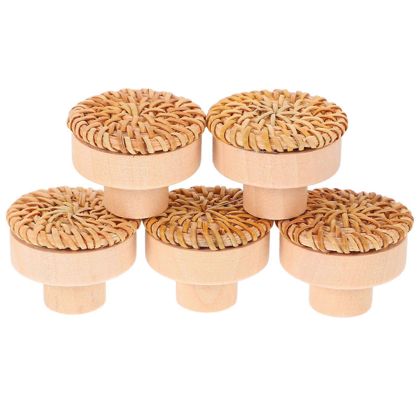 Light Brown Rattan Wall Hooks for Hanging Towels 5Pcs Set