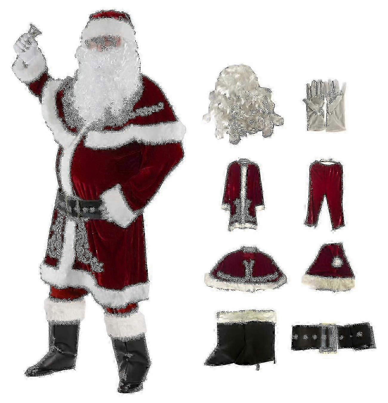 メンズ サンタコスチューム 8点セット クリスマス デラックス ベルベット