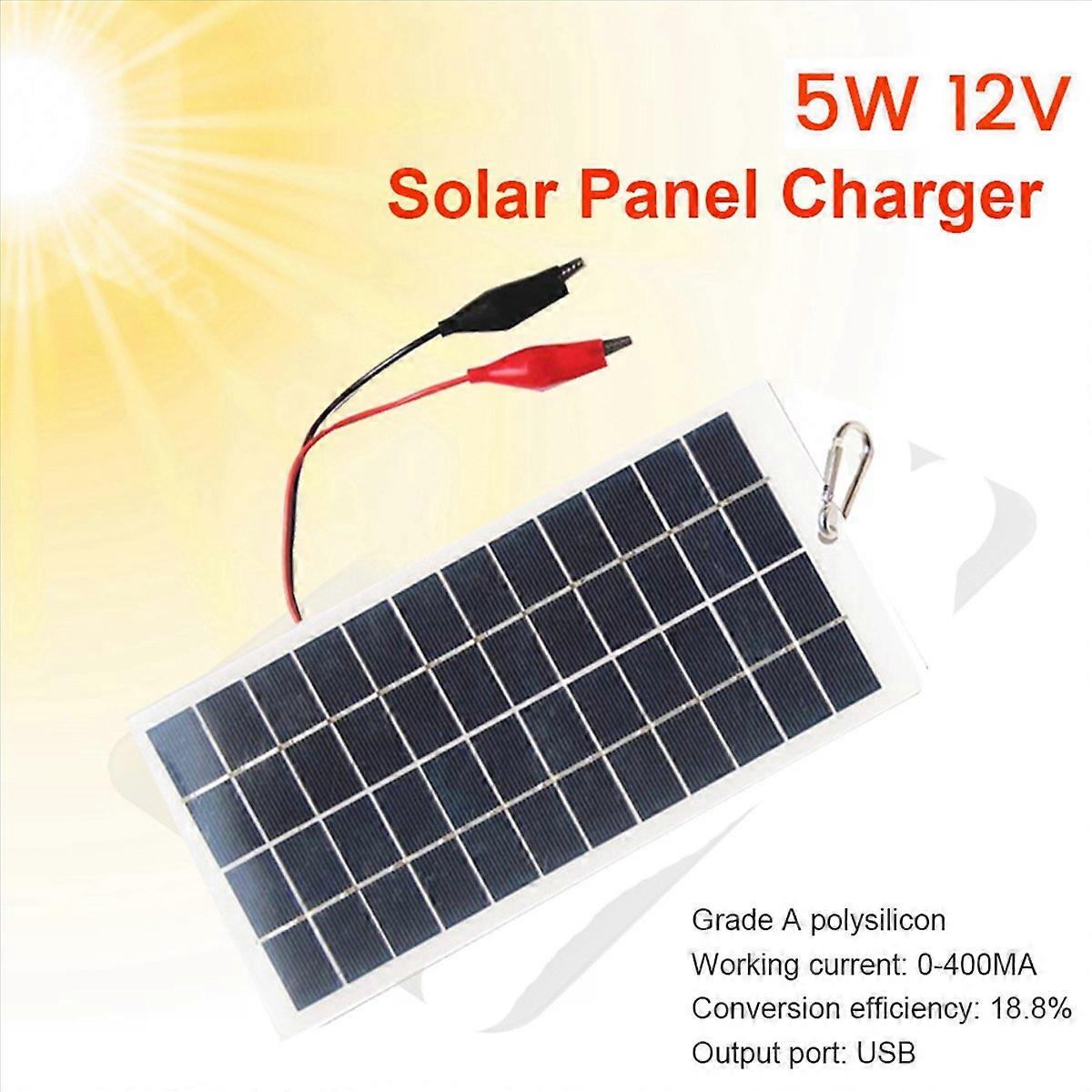 5W 12V Polysilicon Solar Panel Outdoor Charging Panel with Clips