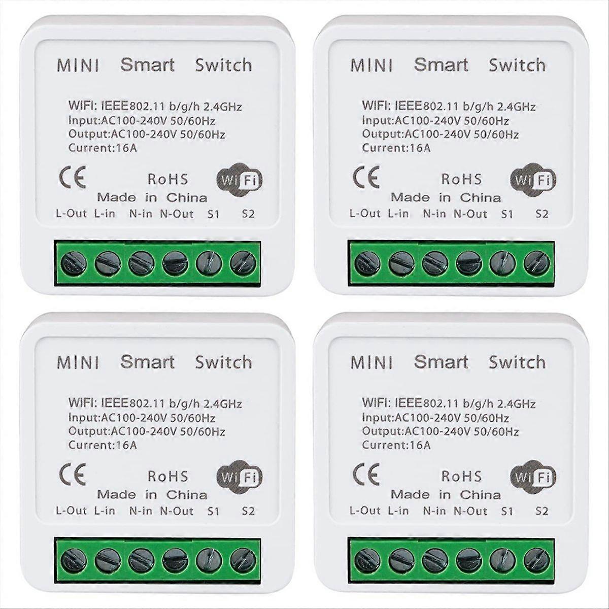 4PCS WiFi Smart Switch Light Switch, APP fjärrkontroll, 2-vägs 16A