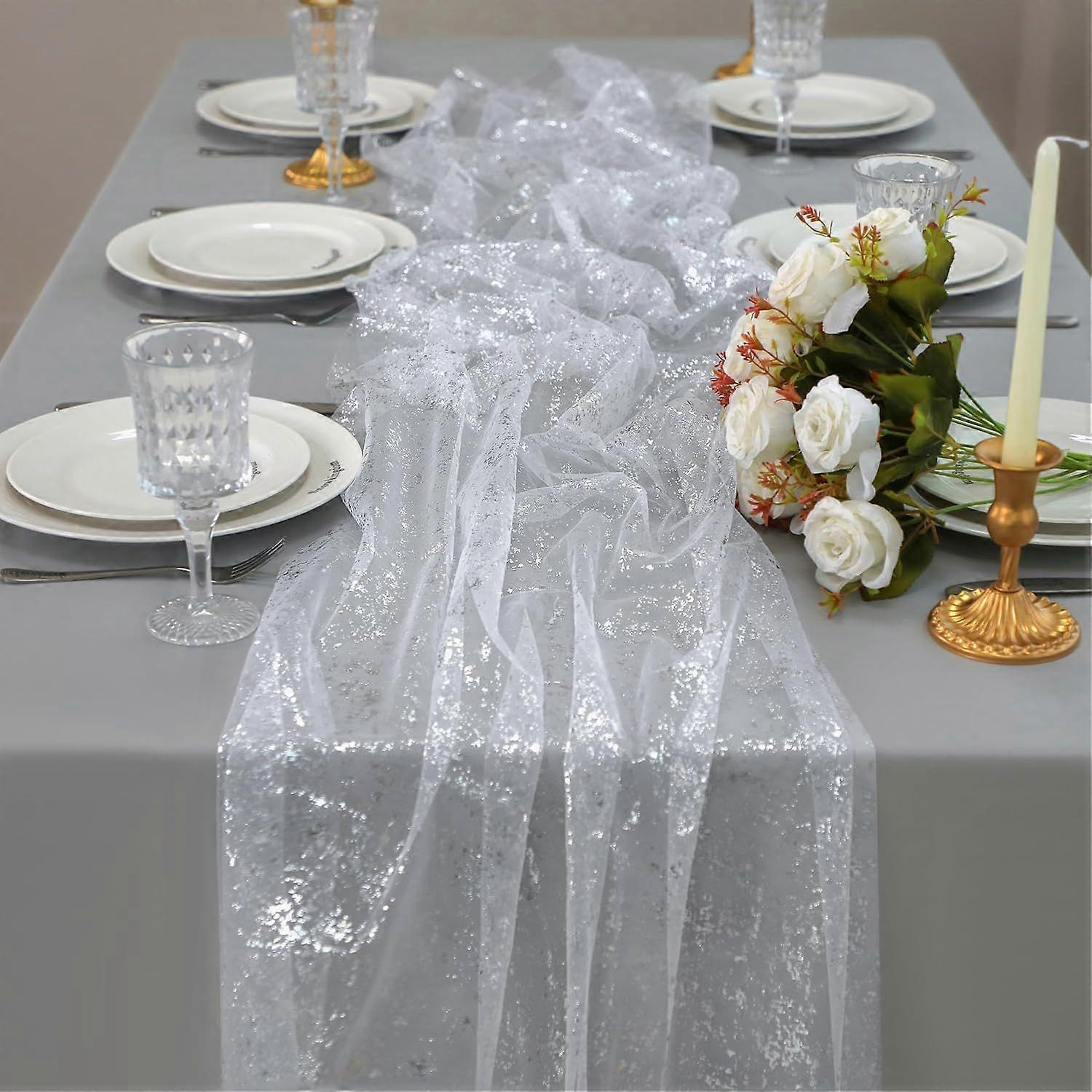 Christmas Table Runner, Shiny Silver Table Runner, Silver Sequin Tablecloth, Tulle Roll, Metallic Table Ribbon, Christmas Table Decoration for Parties