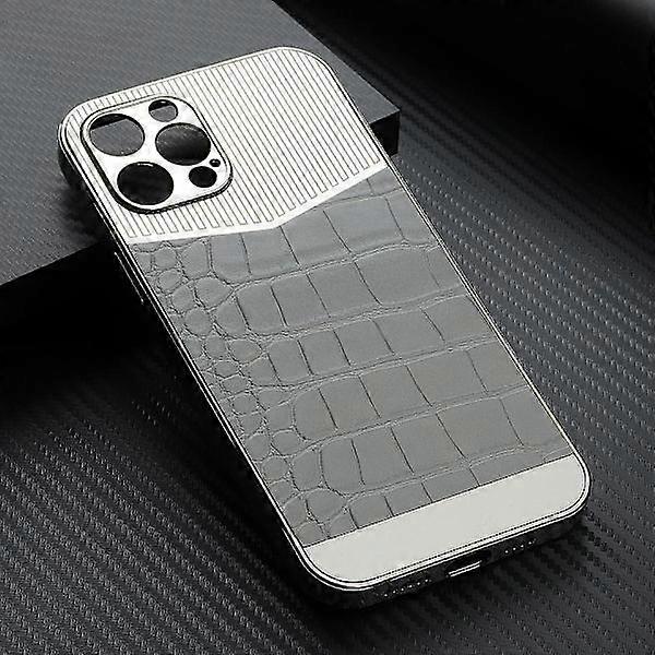 Compatible with iPhone 13, Pro & Max electroplated case with vegan leather luxury Silver one size