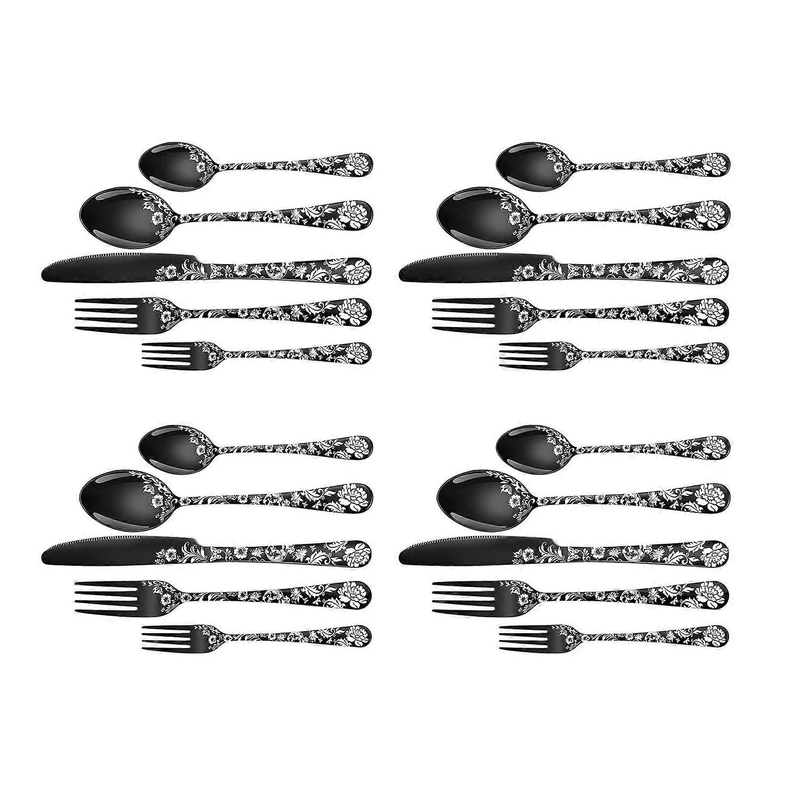 20pcs Unique Floral Dinnerware Set Stainless Steel Cutlery Set Fork Knife Spoon Tableware Set Silverware Flatware Set Multicolor