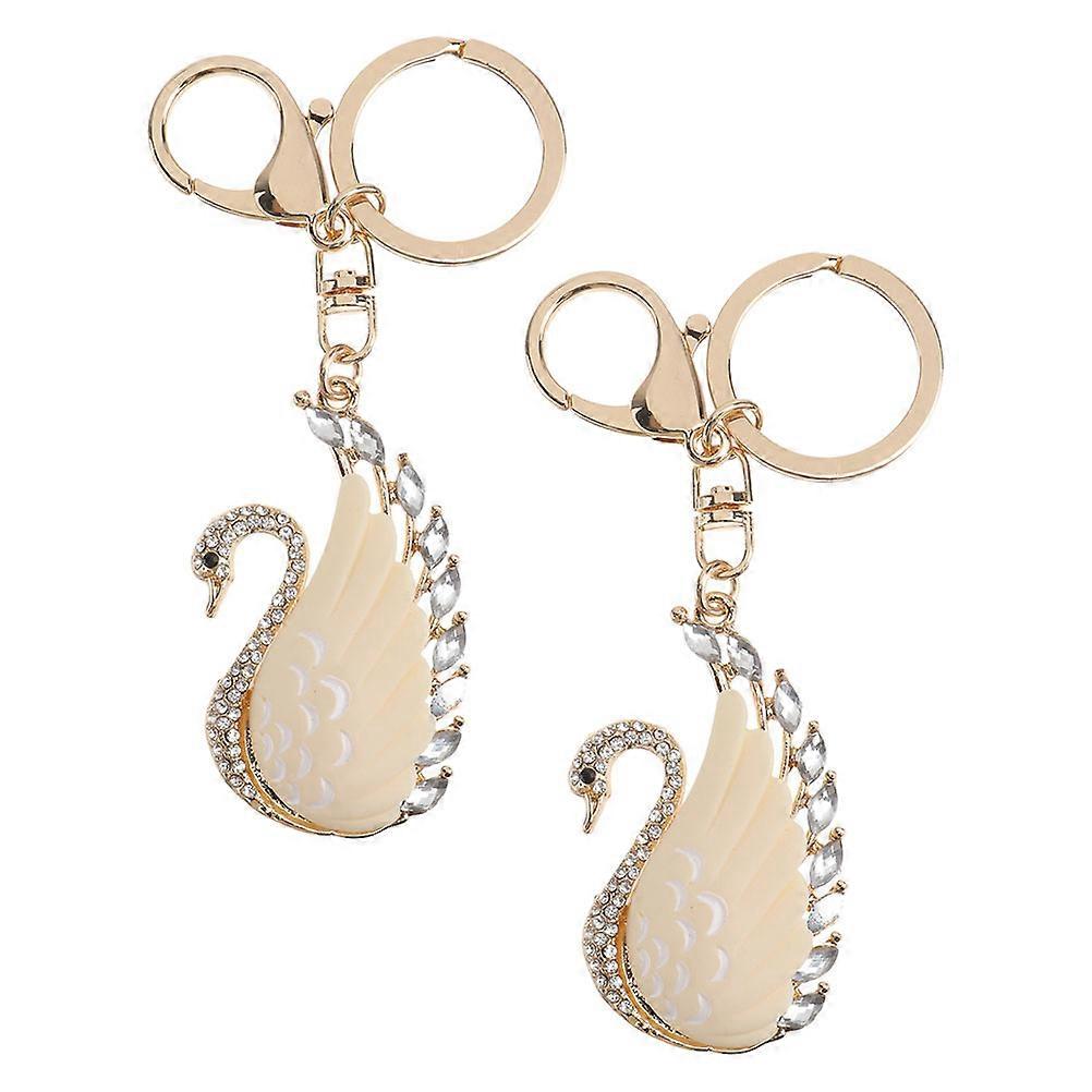 Glitter Charm Keychain Alloy Swan Keychain for Decoration 2Pcs Beige