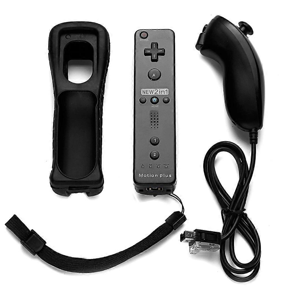 2 in 1 Remote & Nunchuck Controller Remote Controller Gamepad for Console Joystick Joypad Black