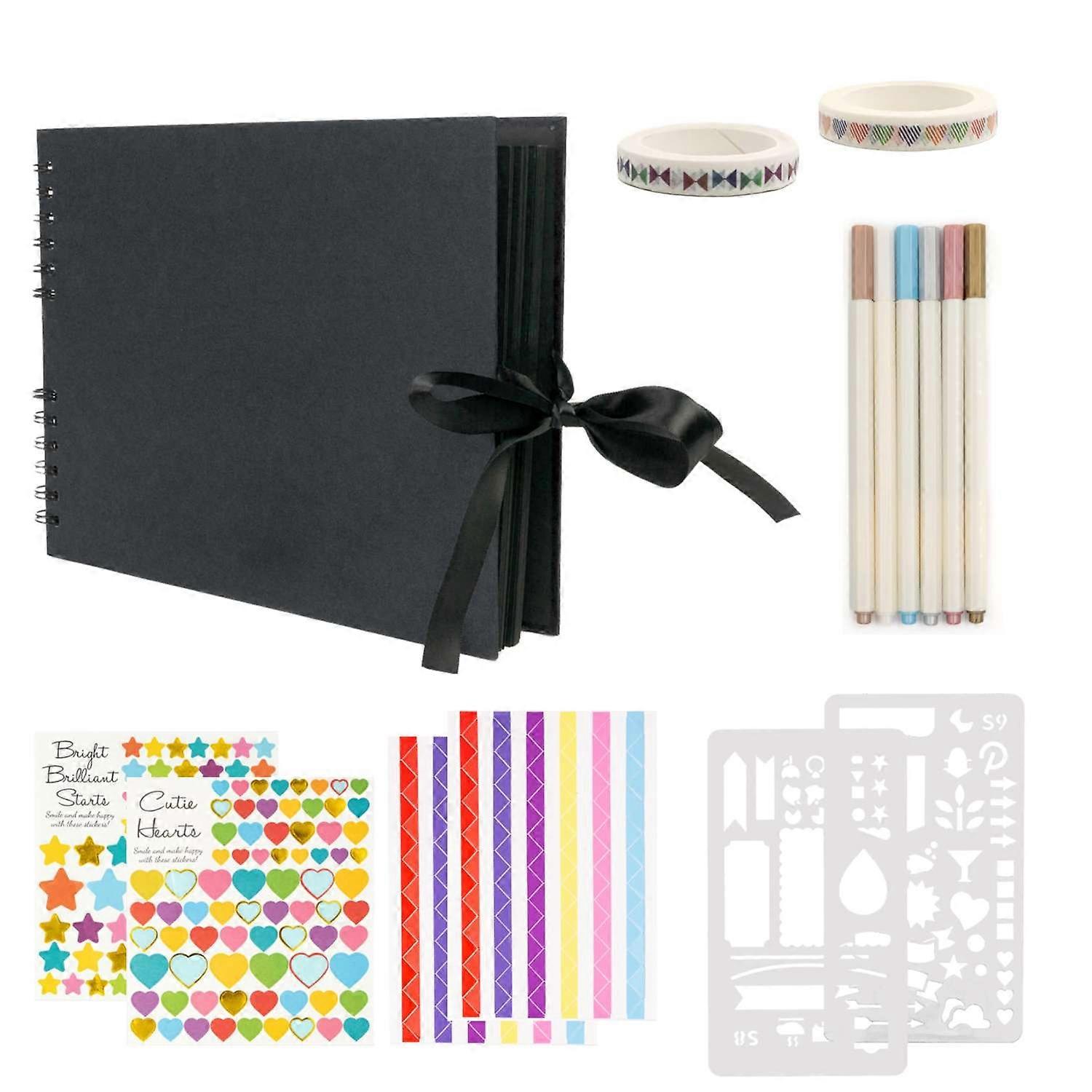 Custom Photo Album Photo Book 30.5 x 21.5 x 1.8 cm - Spiral Bound 80 Black Pages, DIY with Pens, Stickers, Stencils, Gift, Wedding