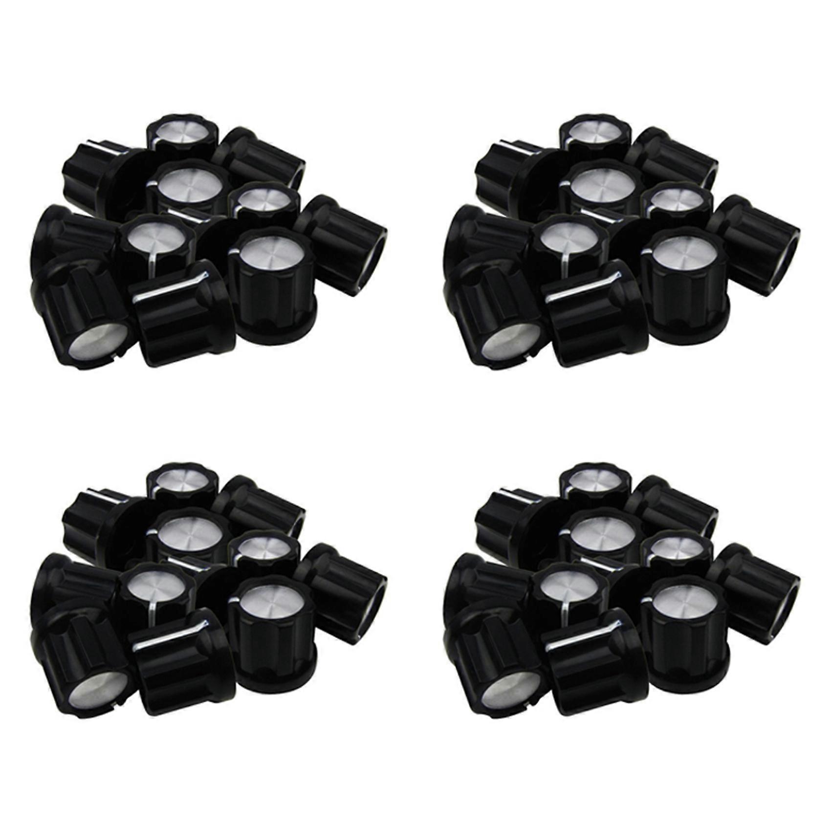 0Degree Bass Guitar Amp Knobs Buttons D-Type Shaft Potentiometer Pots Knobs, Black Cap Silver Top, Pack of 48