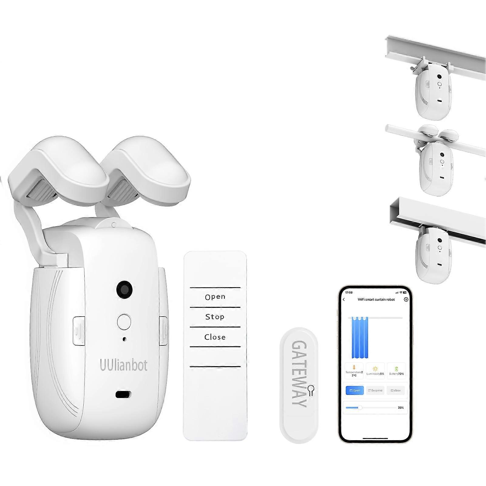 Smart Curtain Opener Compatible with Alexa and Google Home, Bluetooth Control, Fits U and T Tracks, Remote