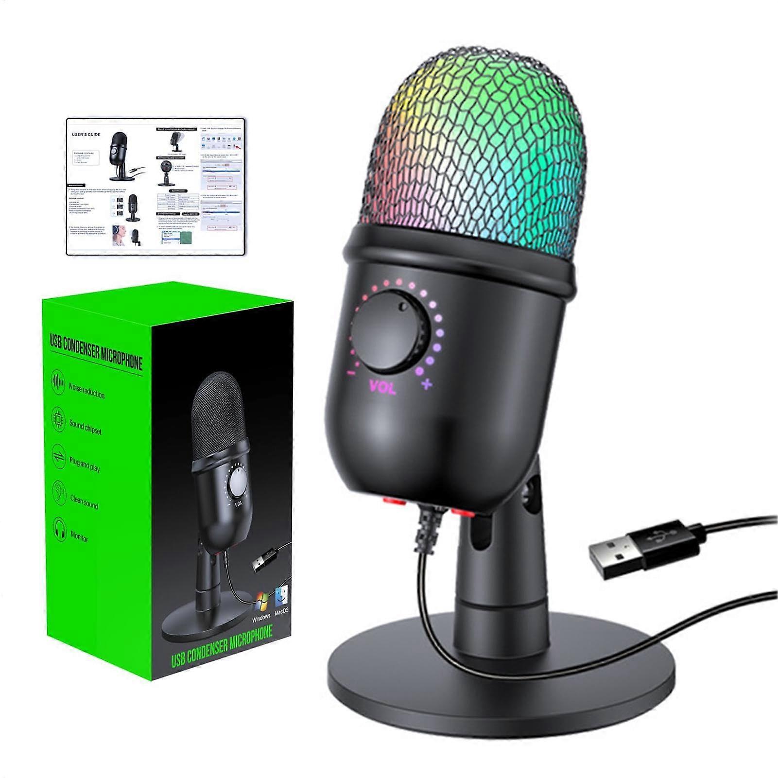 USB Microphone For PC Desktop Gaming Condenser, RGB Lighting USB Computer Microphone For Recording, Compatible With PC