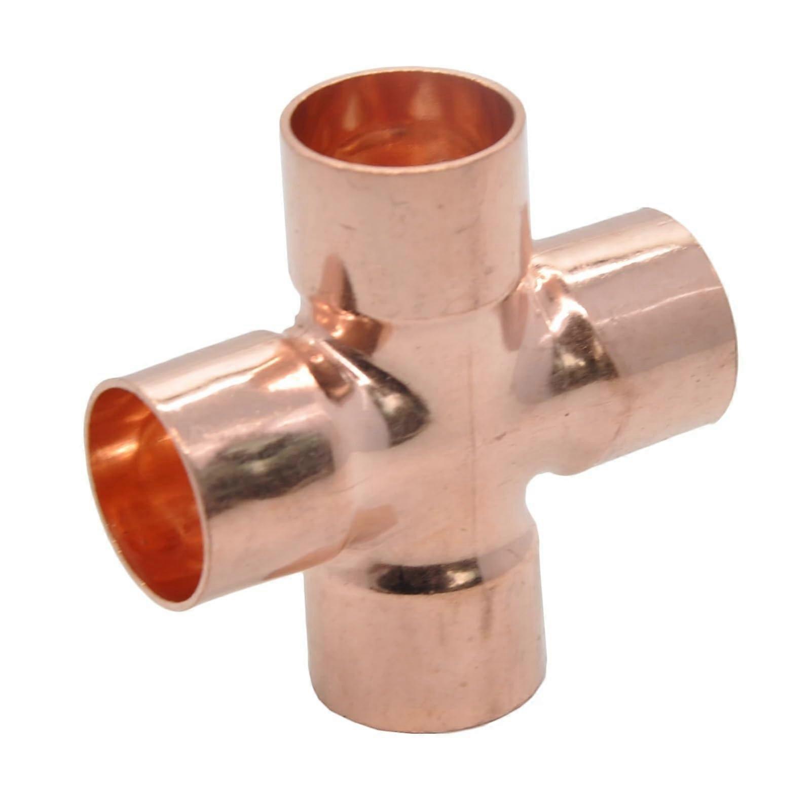 15mm Copper Pipe Fitting End Feed Cross Connector 4 Way LeakProof Solder Joint for Plumbing