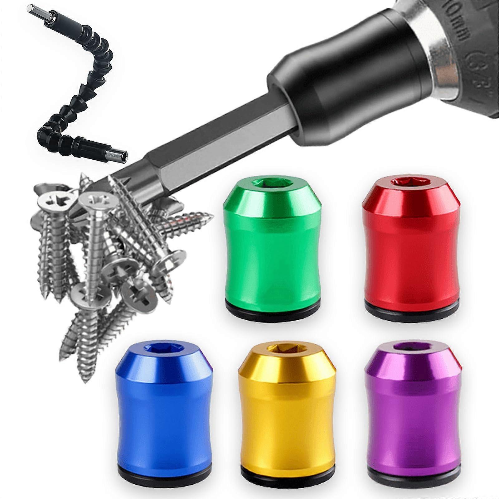 Magnetic Screwdriver Bit Holder with Double Magnetic Grip, 1/4 Inch Hex Ring, Secure Bit Retention, 5PCS
