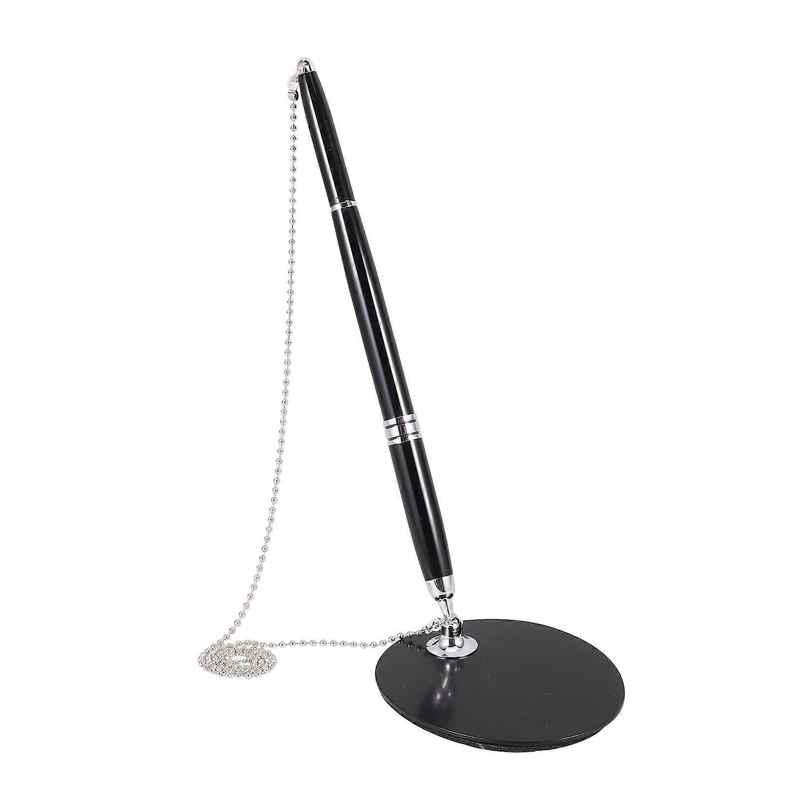 Reception Counter Pen with Chain for Secure Writing 2Pcs Black Ink Steel