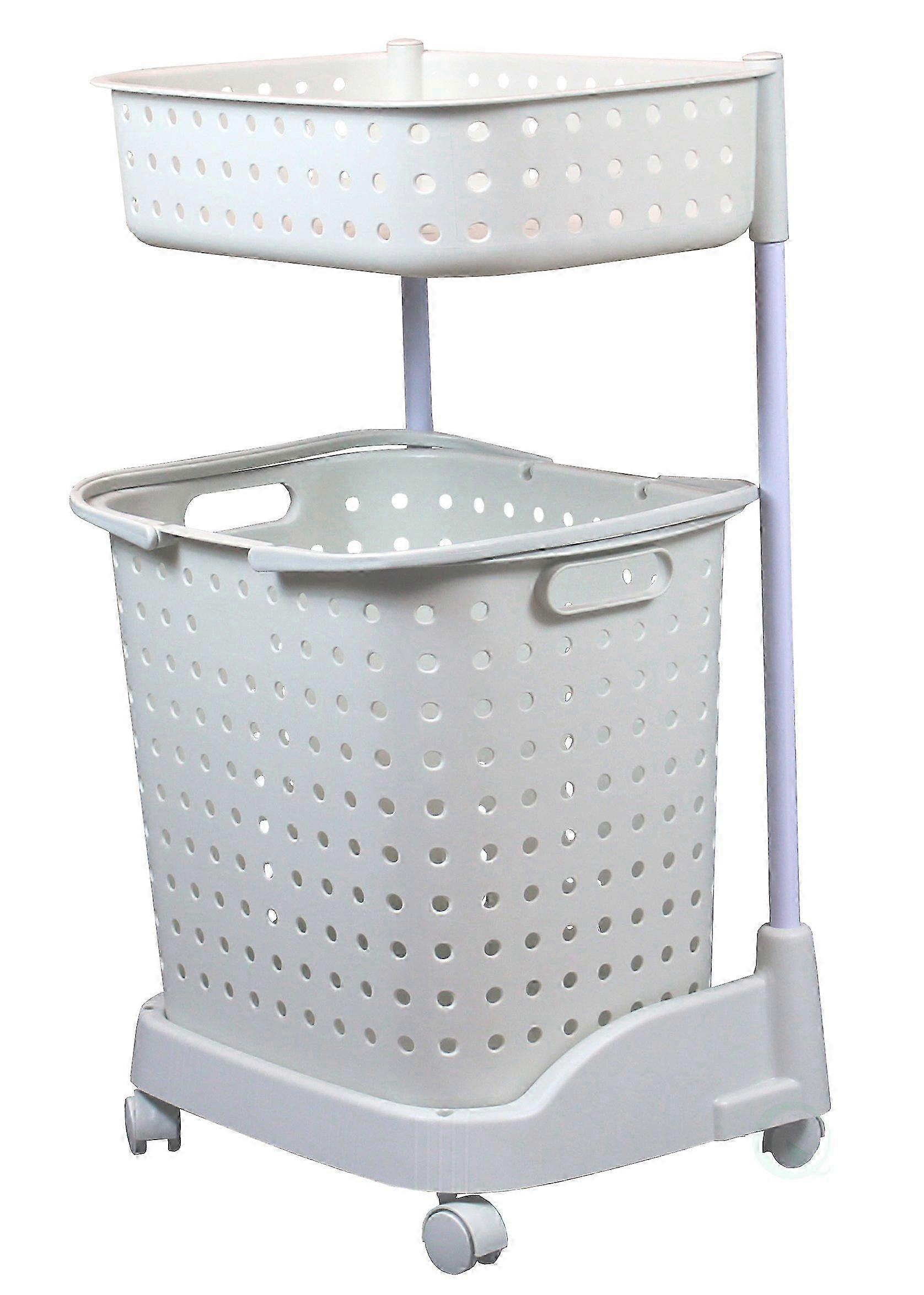 2 Tier Plastic Laundry Basket with Wheels 25-26