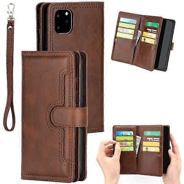 Case For Iphone 13 Mini Dark Brown Retro Multi-function Leather Card Wallet Multiple Cards No7482