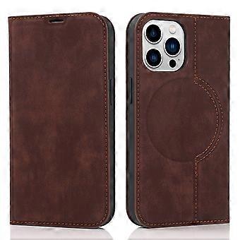 Case For Iphone 13 Mini5.4 Supports Wireless Charging Brown Leather Charging Magnetic Flip No9016