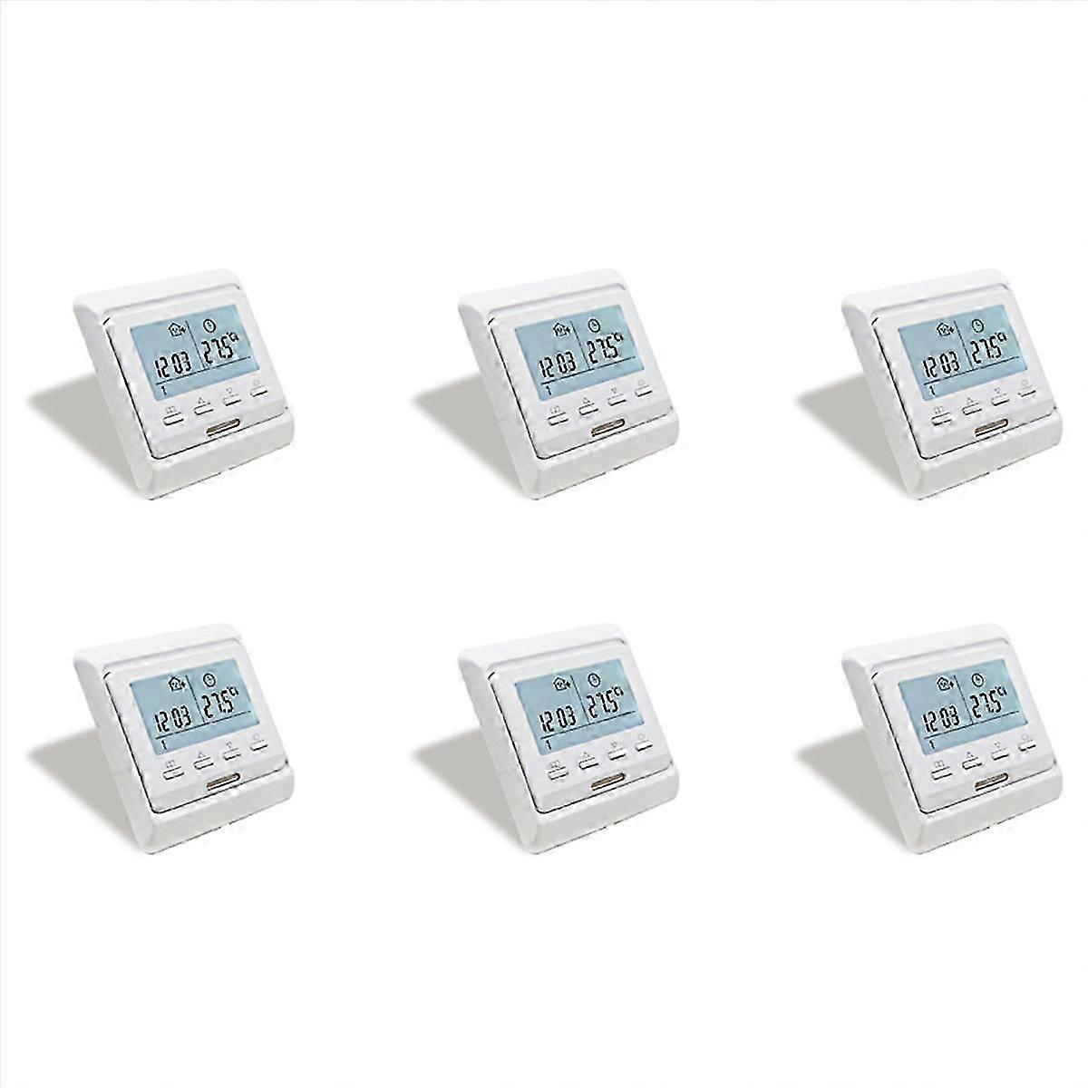 6 Pack LCD Programmable Thermostat, 16A 230V Floor Heating Temperature Controller, Weekly Programming with 6 Events