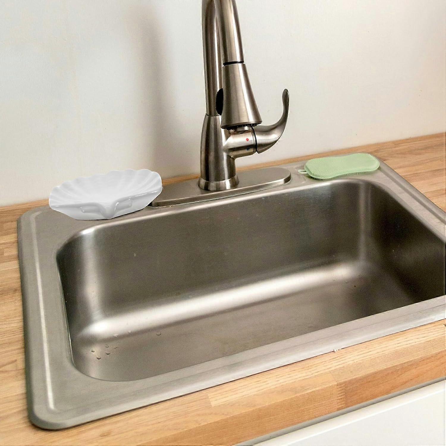 Ceramic Shell Soap Dish with NonSlip Bottom Easy Clean Surface for Bathroom Sink and Shower