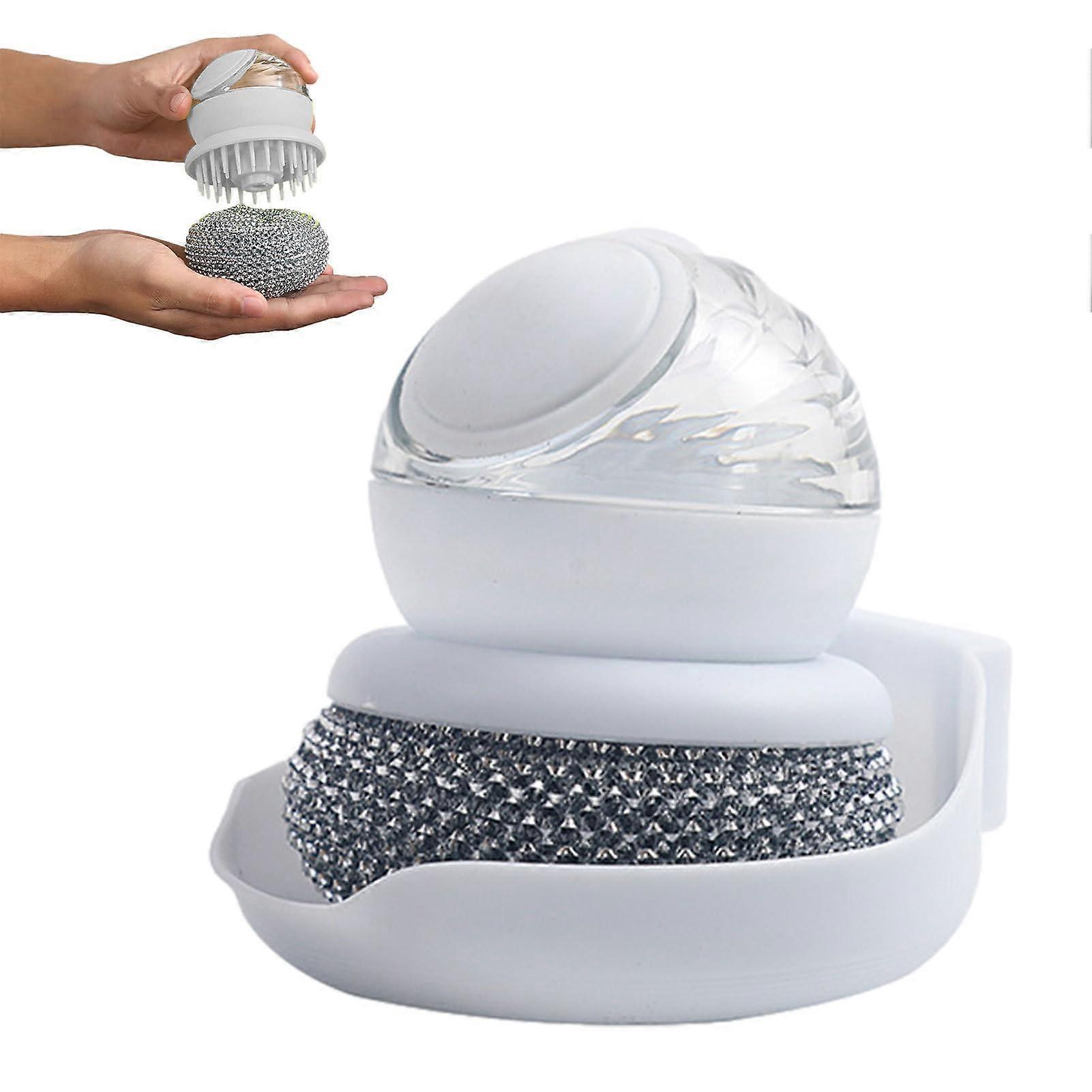 Dish Brush with Soap Dispenser, Ergonomic NonSlip Grip, Replaceable Head for Kitchen Cleaning