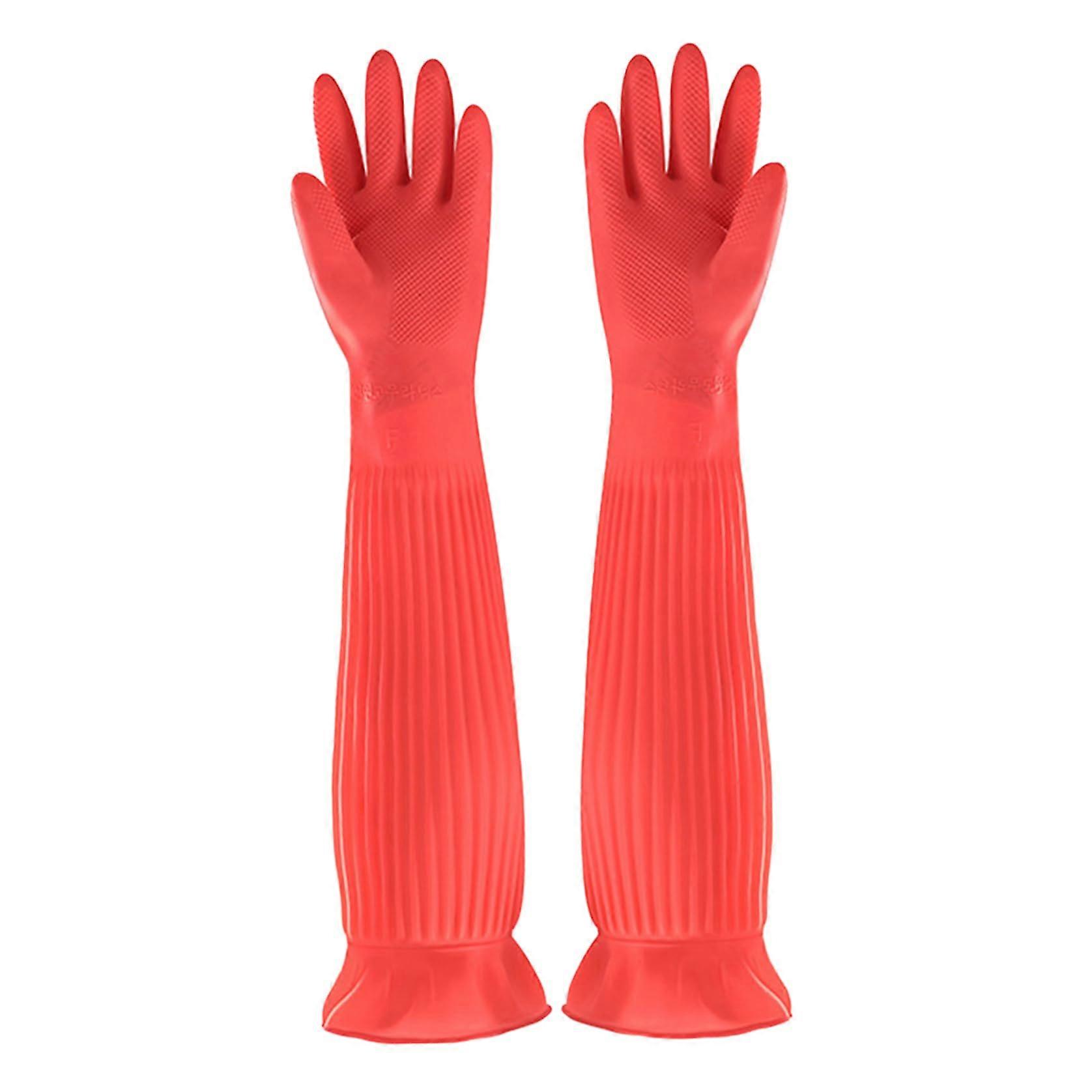 1 Pair Long Rubber Dishwashing Gloves Waterproof Thick Durable AntiSlip for Kitchen Cleaning