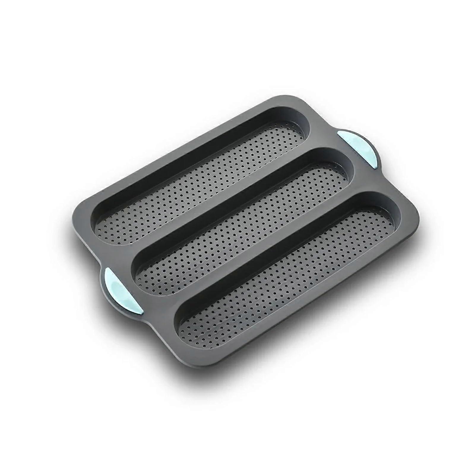 Bakeware 3Grid Nonstick Carbon Steel and Silicone Bread Baking Tray for Oven