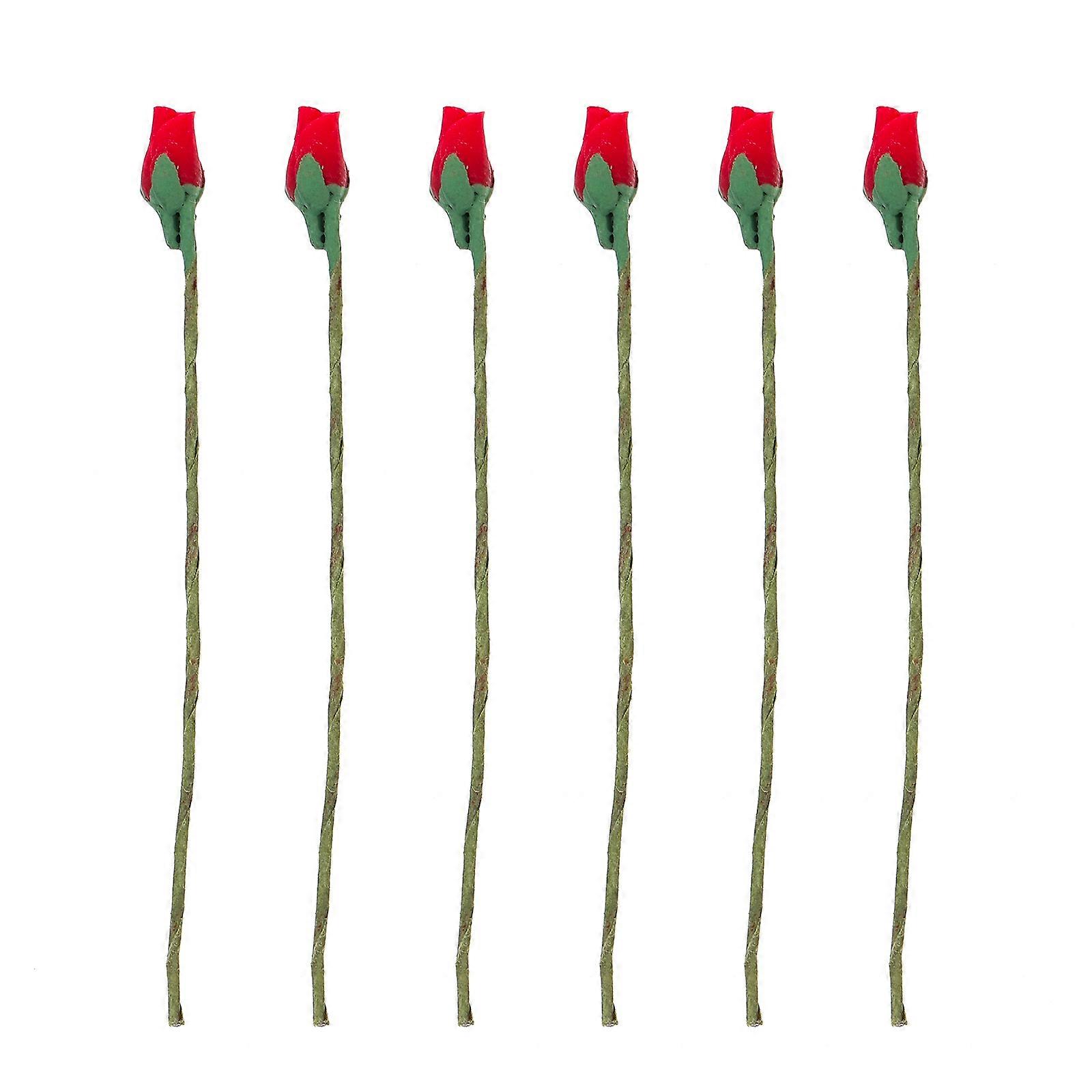 Mini Rose Buds Decors for Decoration with 6Pcs Red Simulation Rose Buds