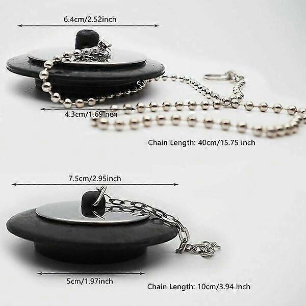 Bathtub Drain Plug Chain Pull Type Large + Medium Size Black 4 Pieces Kitchen and Bathroom Leakproof Plug Head