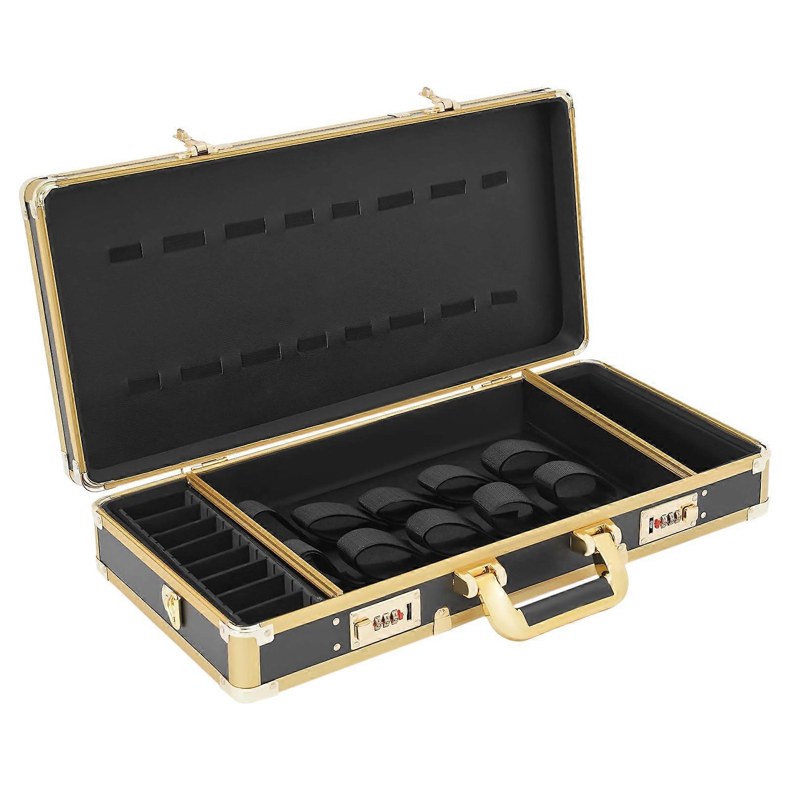 Barber Tool Case with Fireproof Panels, 3Digit Lock, Adjustable Compartments, BlackGold Finish