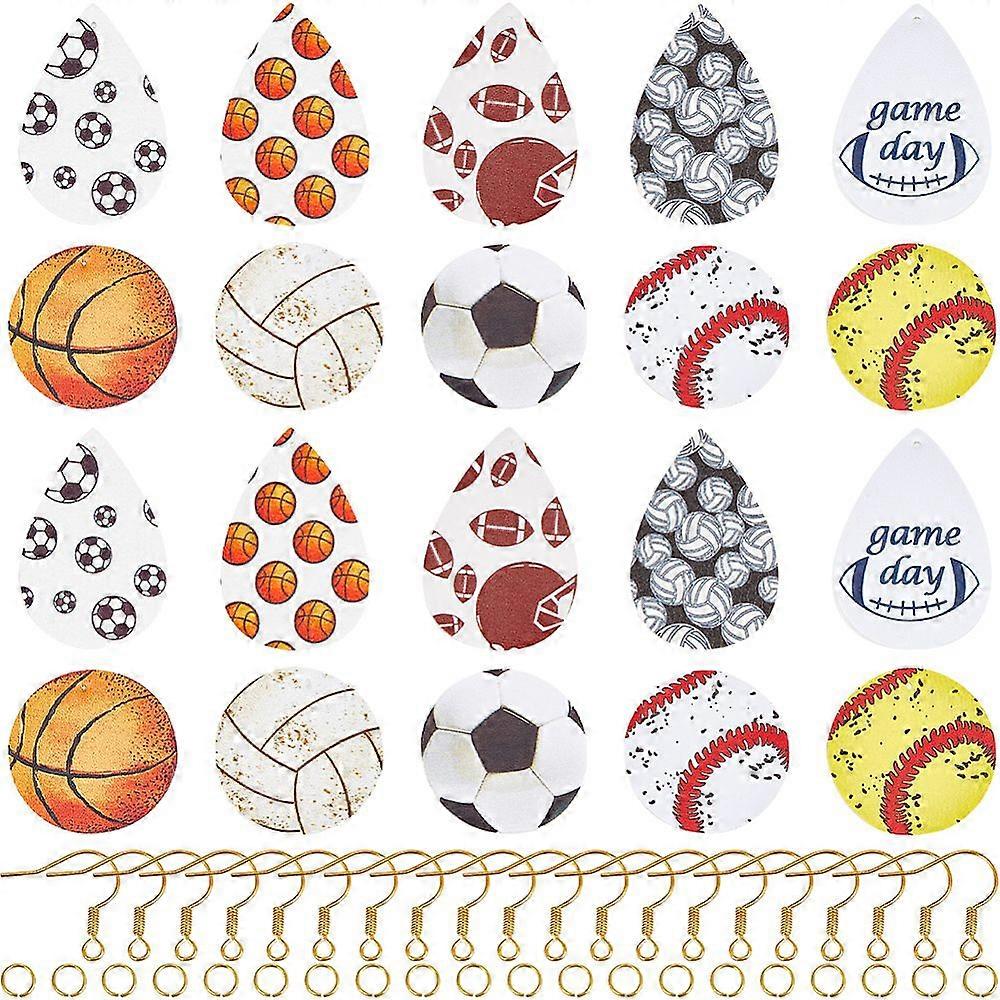 Sport Ball Theme Leather Dangle Earring DIY Making Kit Mixed color Inner Diameter: 60mm