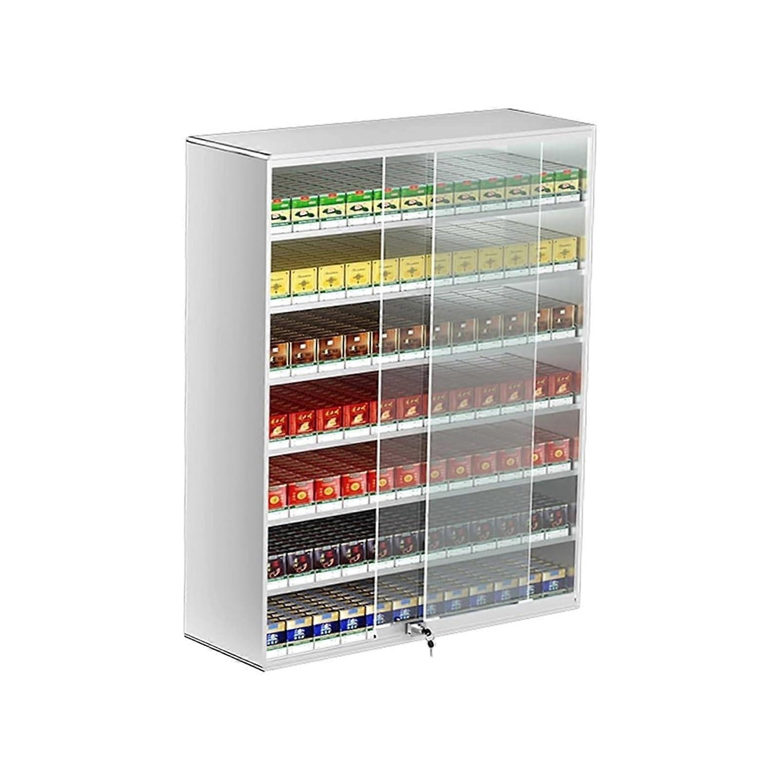 Wall Mounted Cigarette Display Rack with Automatic Pusher and Lockable Sliding Glass Door