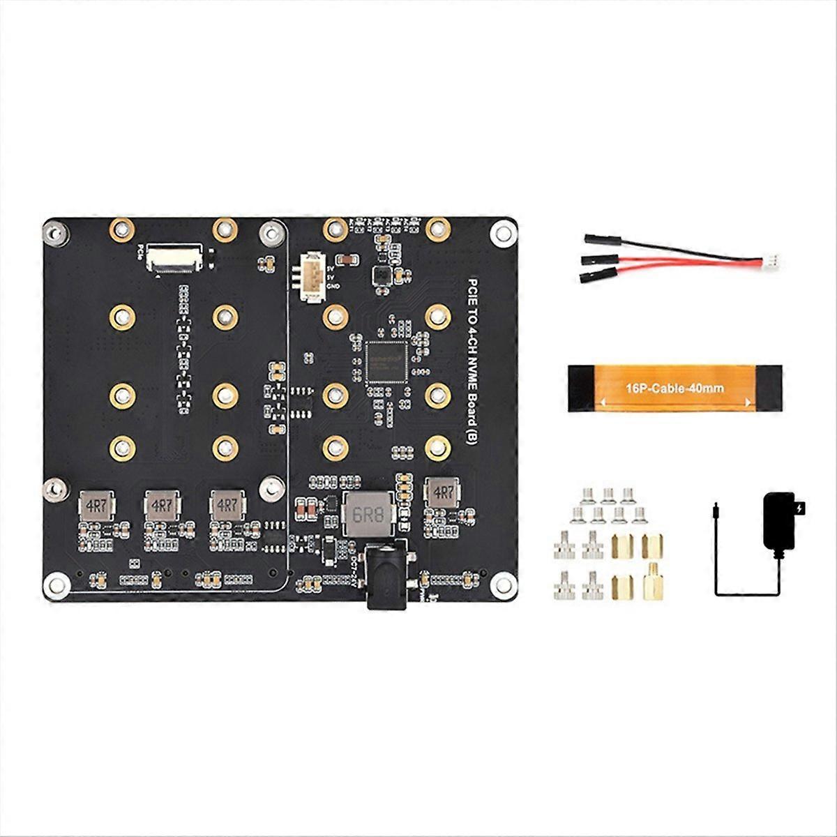 For Raspberry Pi 5 PCIe to 4-CH M.2 NVMe Adapter Board EU Plug